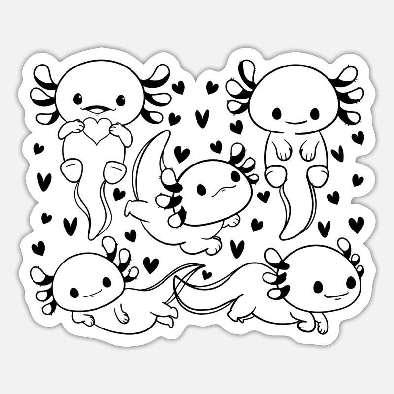 Cute axolotl kawaii stickers unique designs