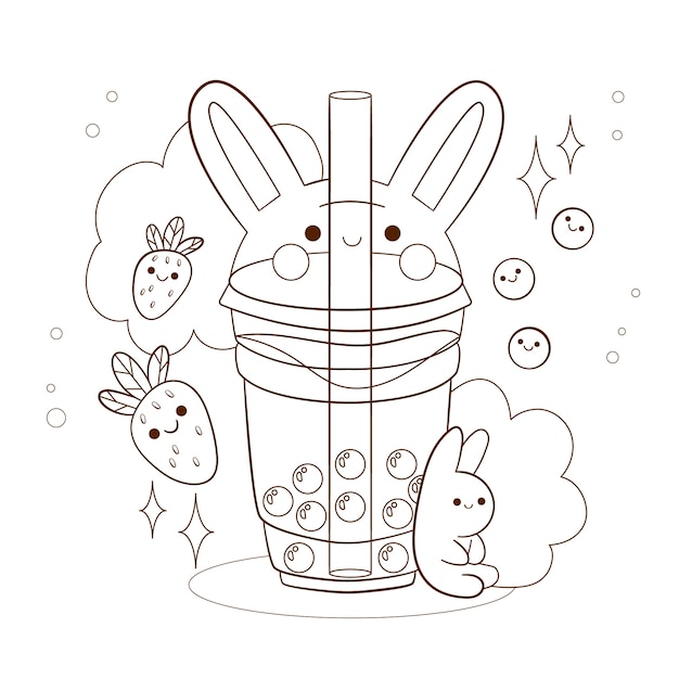 Kawaii bubble tea coloring page images