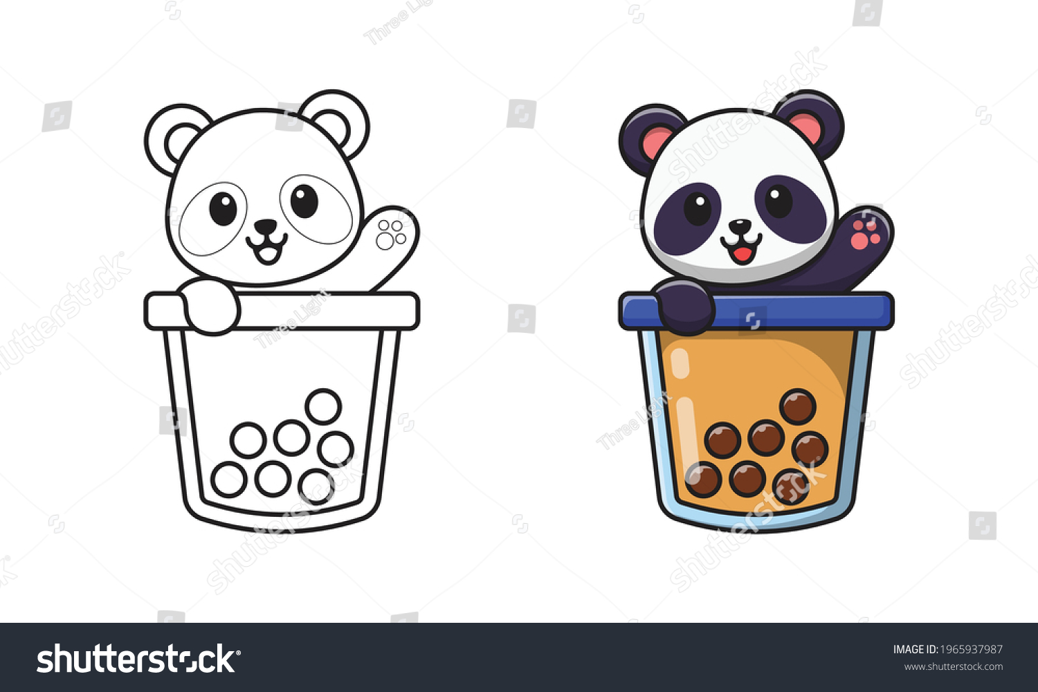 Cute panda bubble tea cartoon coloring stock vector royalty free