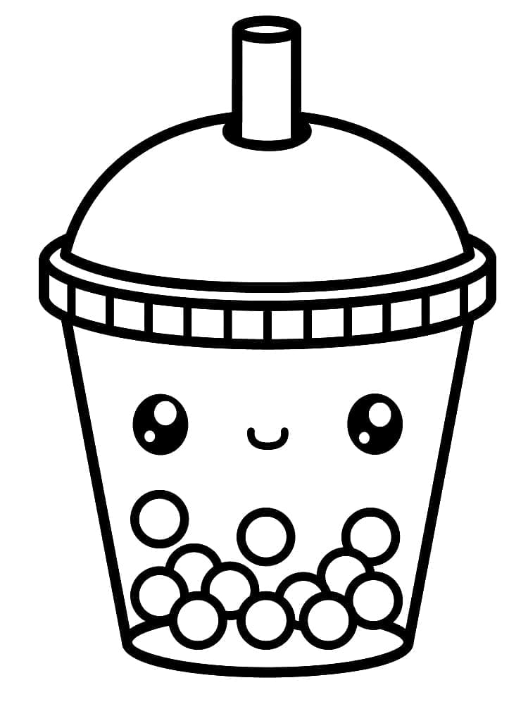 Cute boba tea coloring page