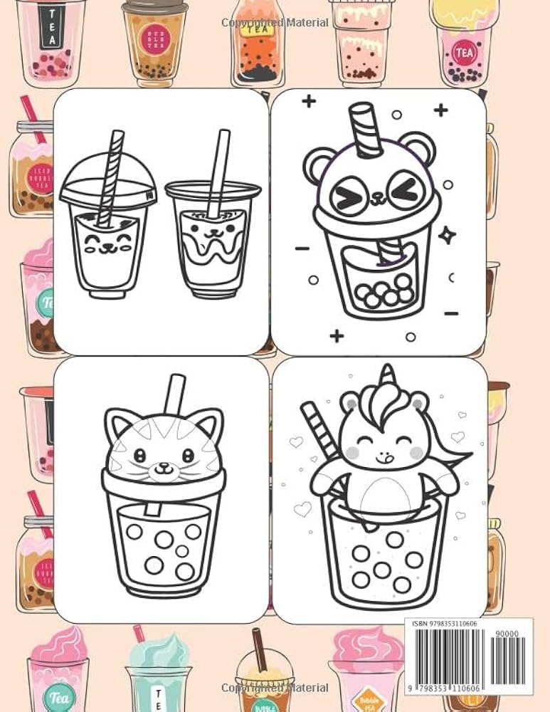 Boba coloring book cute and easy bubble tea coloring pages for kids kamaii cute animal drinking bubble tae coloring book kawaii bubble tea books