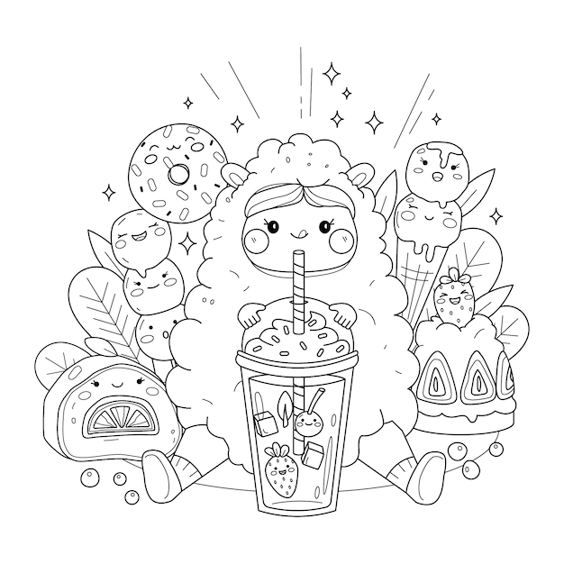 Kawaii bubble tea coloring page images