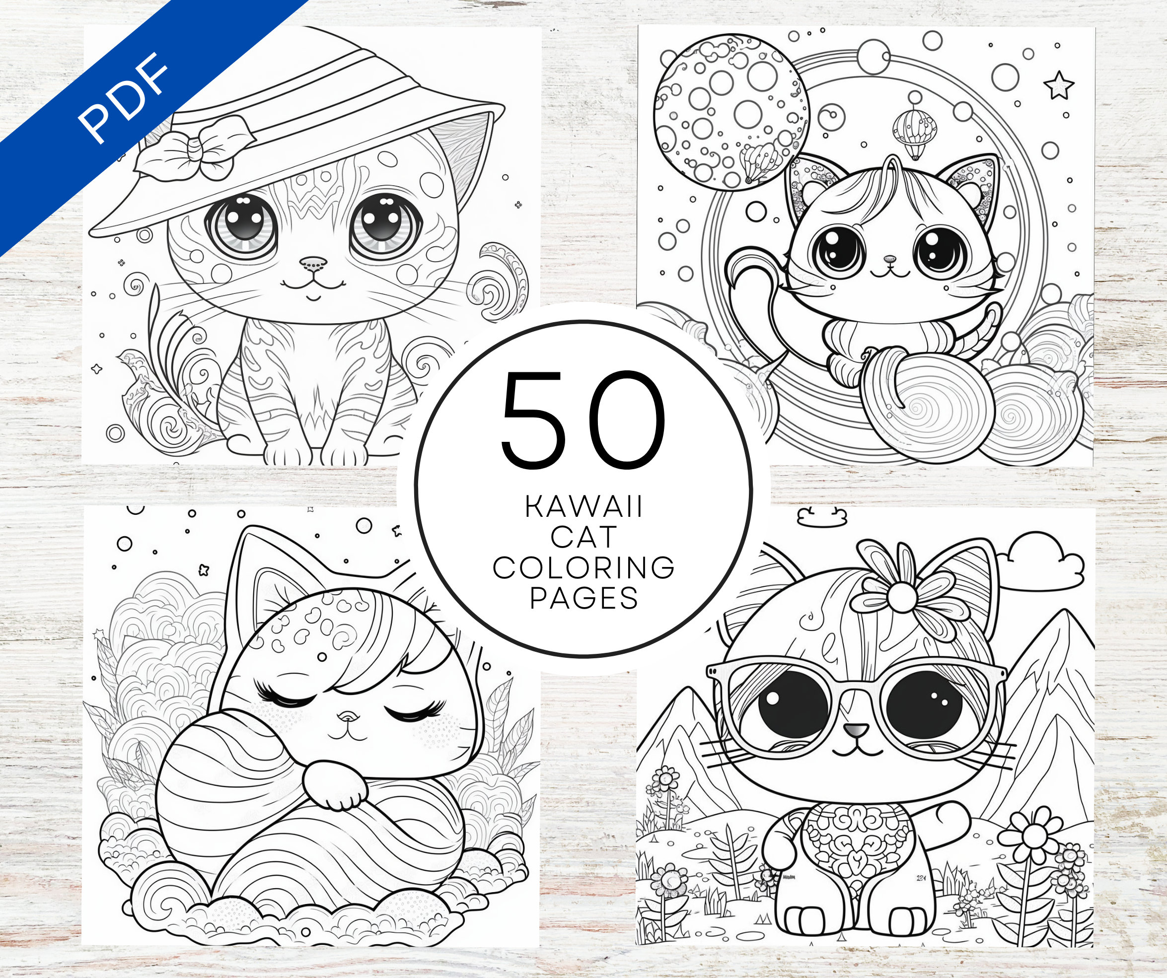 Kdp interior kawaii cat coloring pages x printable pdf kids cats colouring book mercial use activity book download now