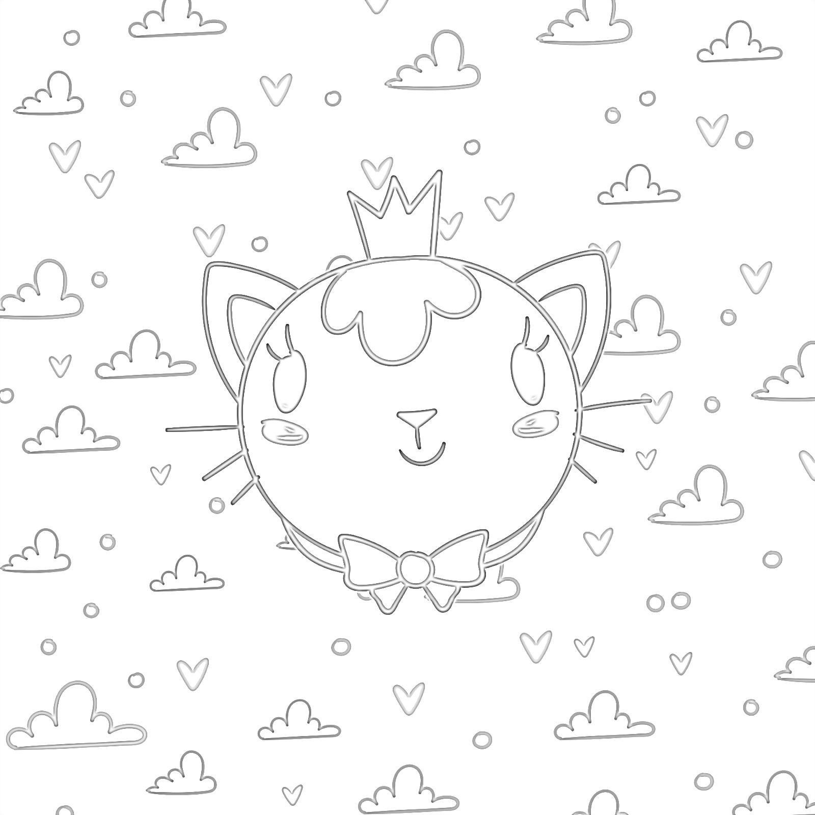 Printable princess cat coloring page