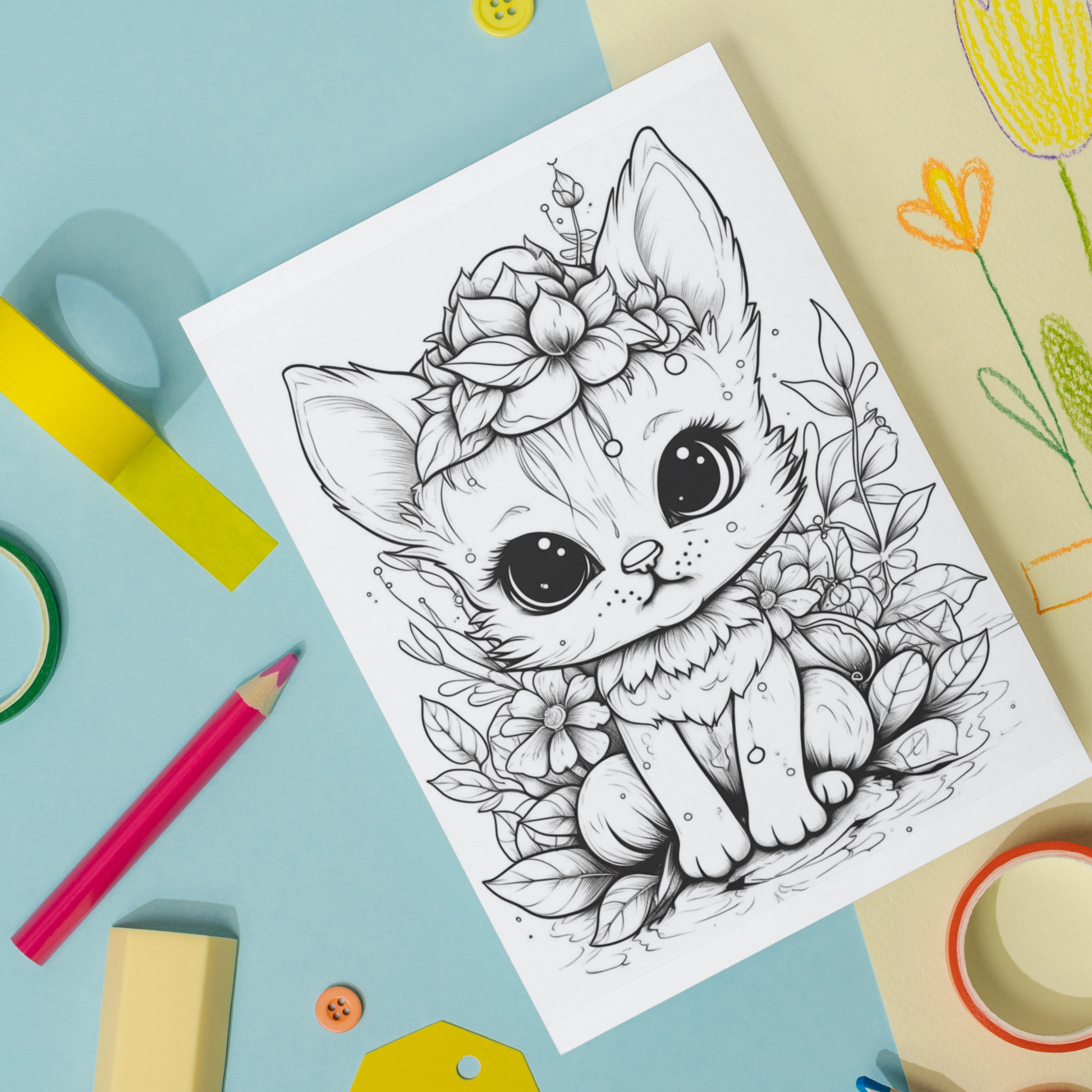 Pages designs adorable baby cat family coloring page book instant â funny print for you