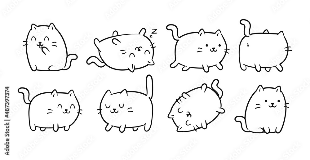 Cute kawaii cats or kittens in funny poses