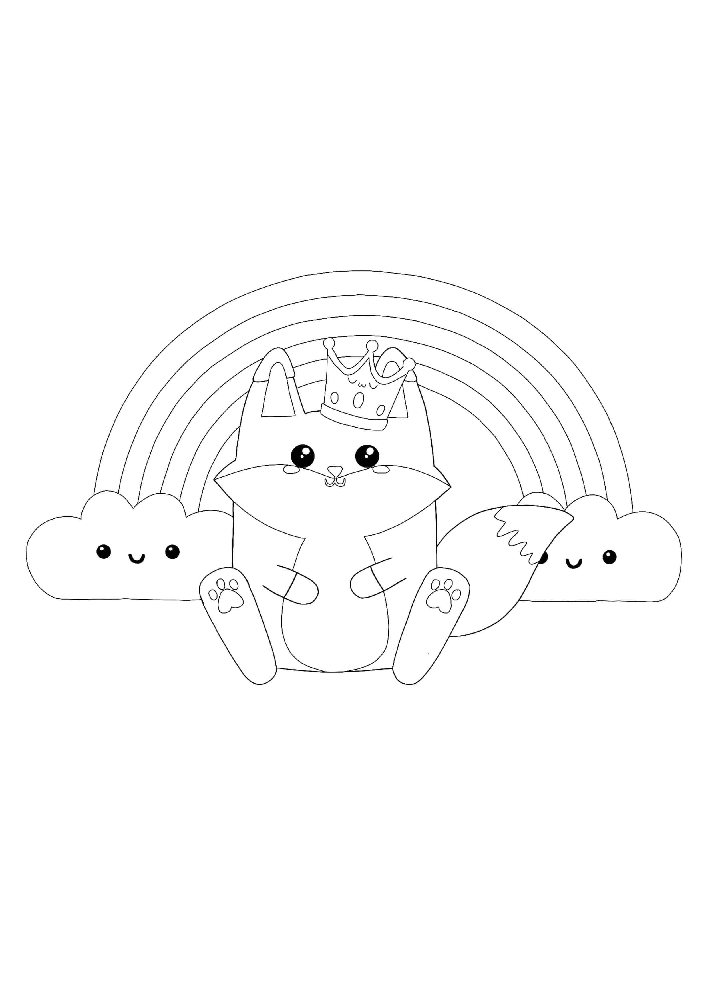 Kawaii fox and rainbow coloring page fox coloring page coloring pages manga coloring book