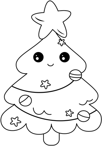 Kawaii christmas tree coloring page free printable coloring pages