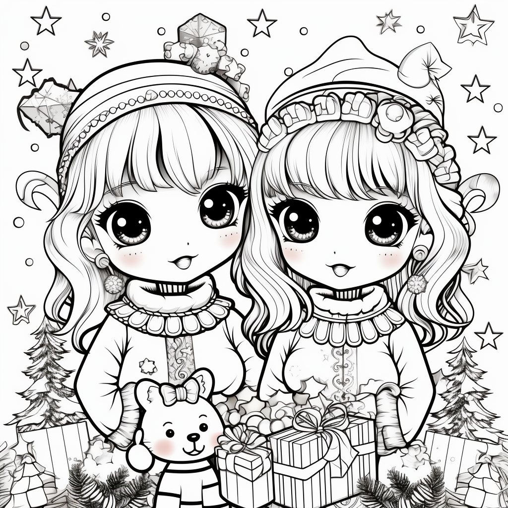 Kawaii cute christmas coloring pages