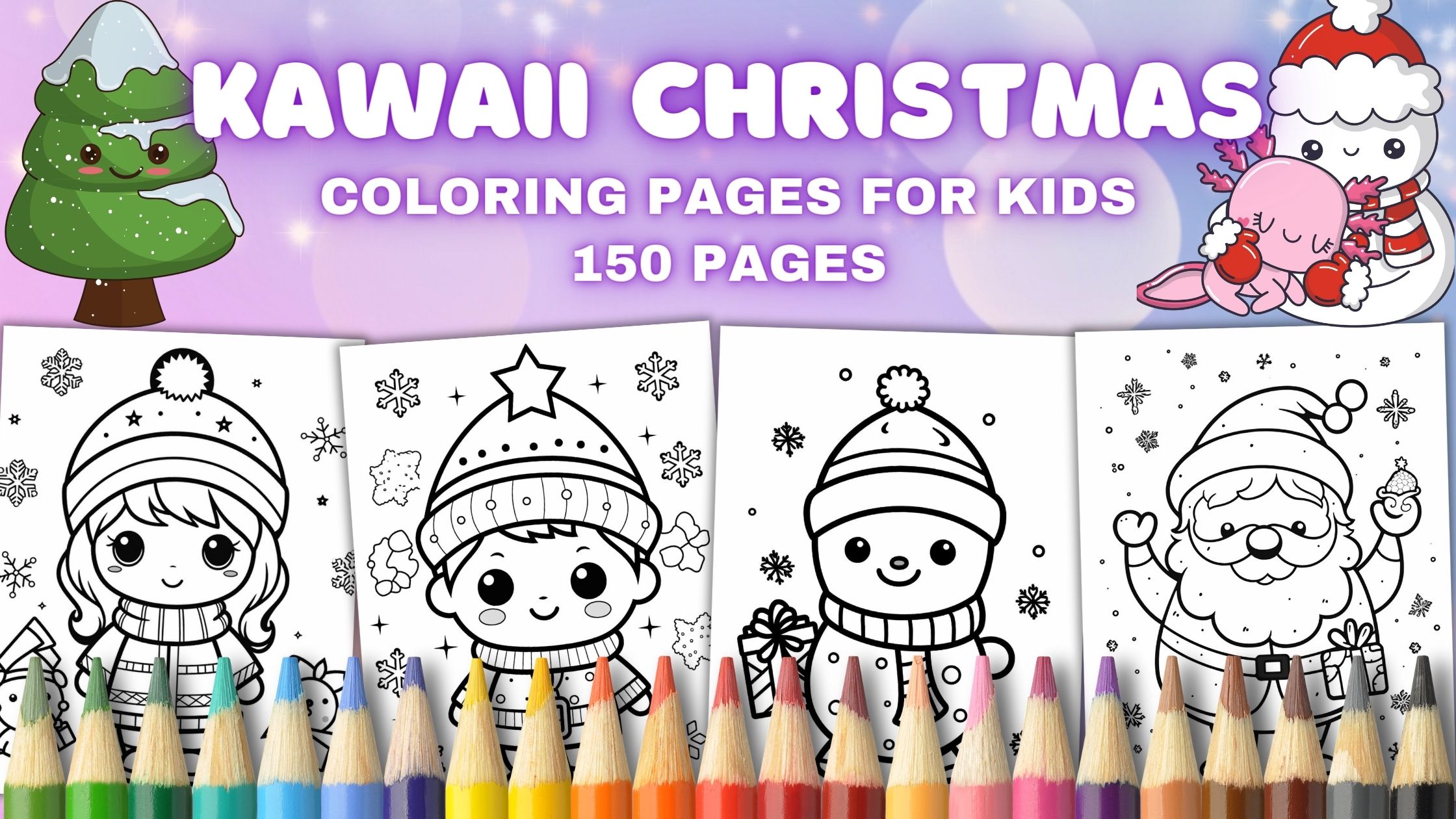 Free cute kawaii christmas loring pages for kids printable pdf download
