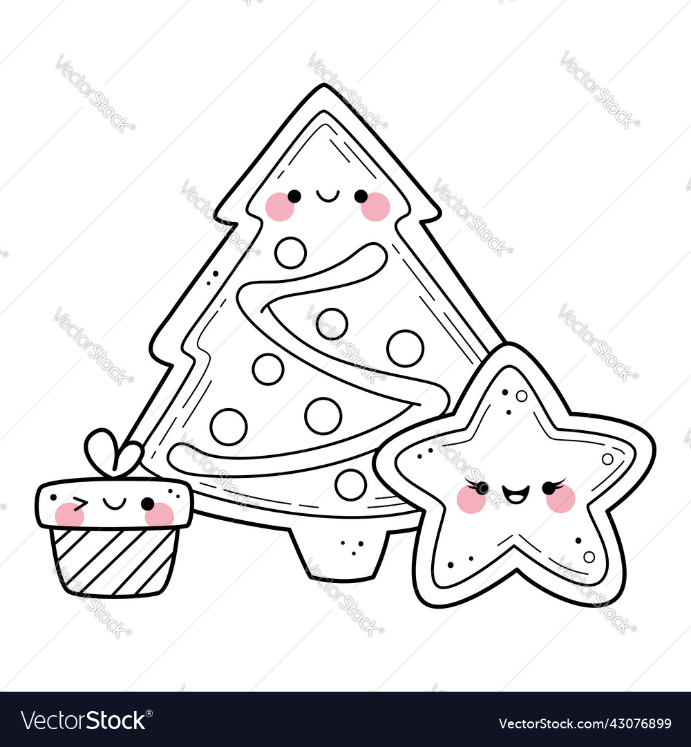 Kawaii christmas elements coloring page for kids vector image
