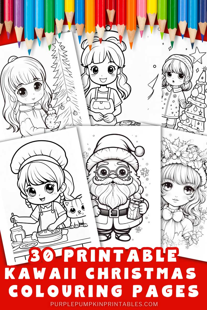 Printable kawaii christmas coloring pages