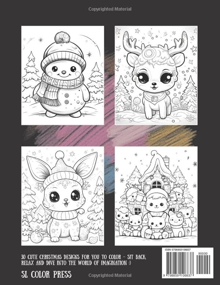 Kawaii christmas coloring book large print cute xmas designs for stress relief and relaxation press sl color books