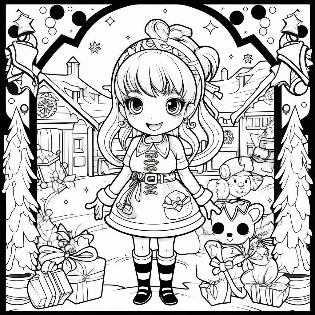 Kawaii cute christmas coloring pages