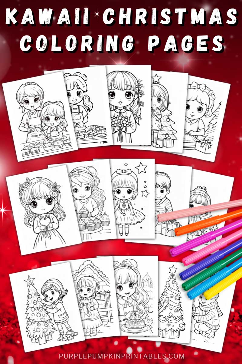 Printable kawaii christmas coloring pages
