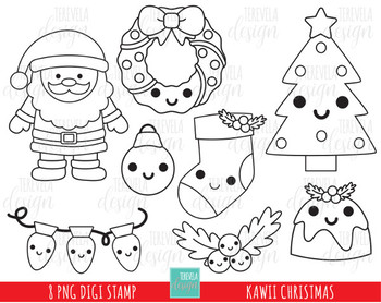 Kawaii christmas stamp christmas coloring page santa christmas tree
