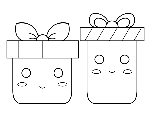 Printable kawaii christmas gifts coloring page
