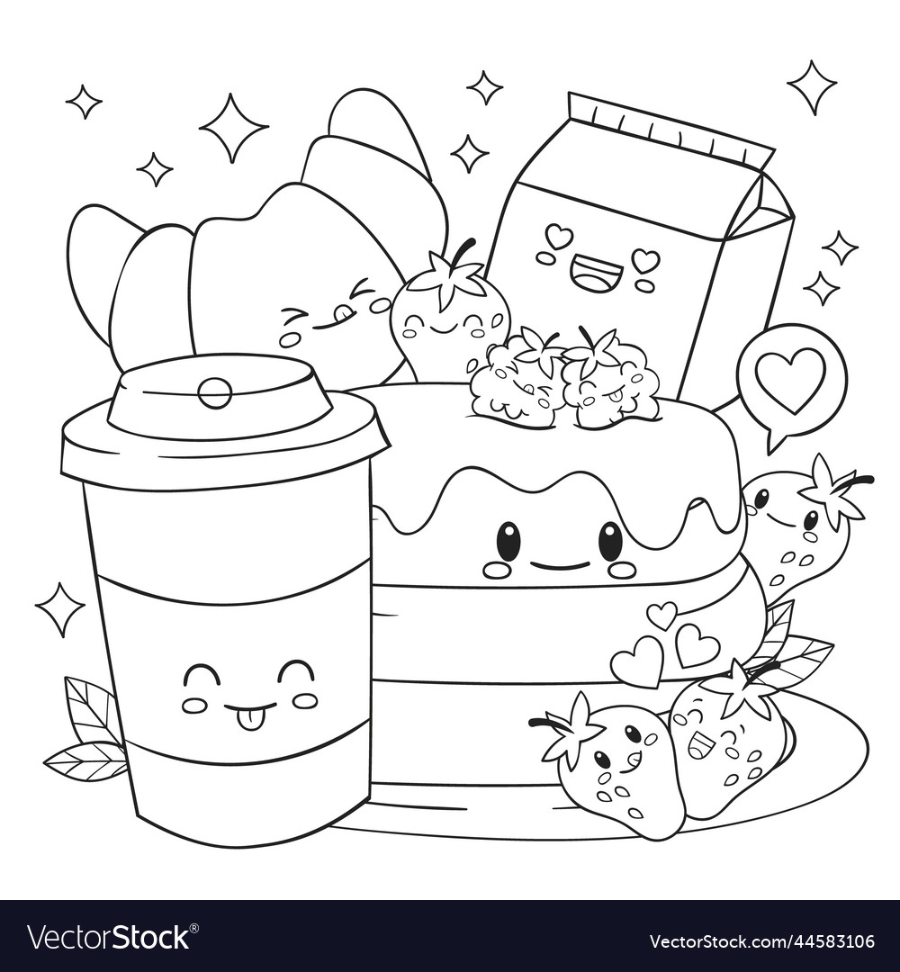 Hand drawn kawaii coloring book royalty free vector image