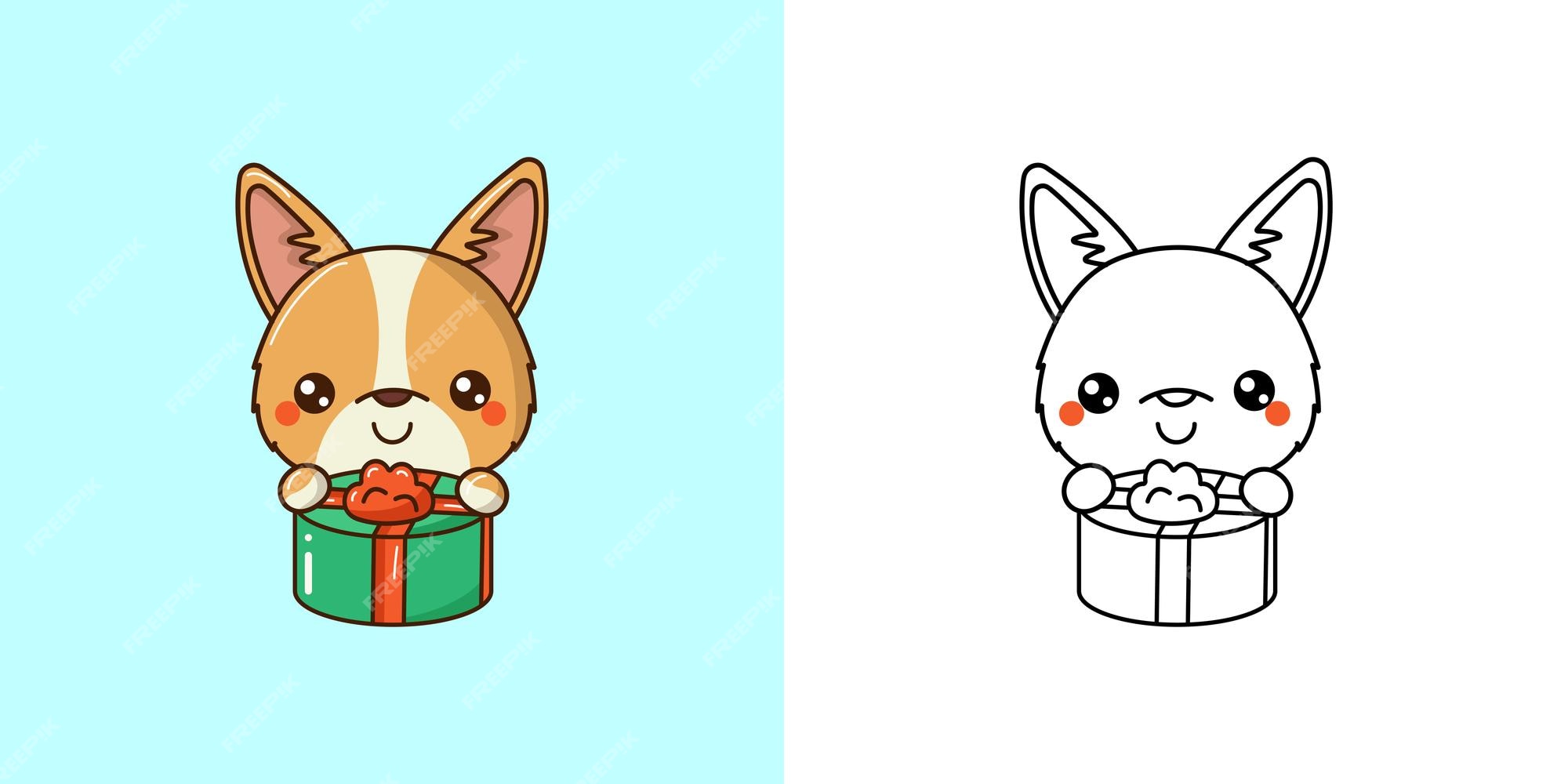 Premium vector kawaii corgi dog illustration and for coloring page funny kawaii puppy