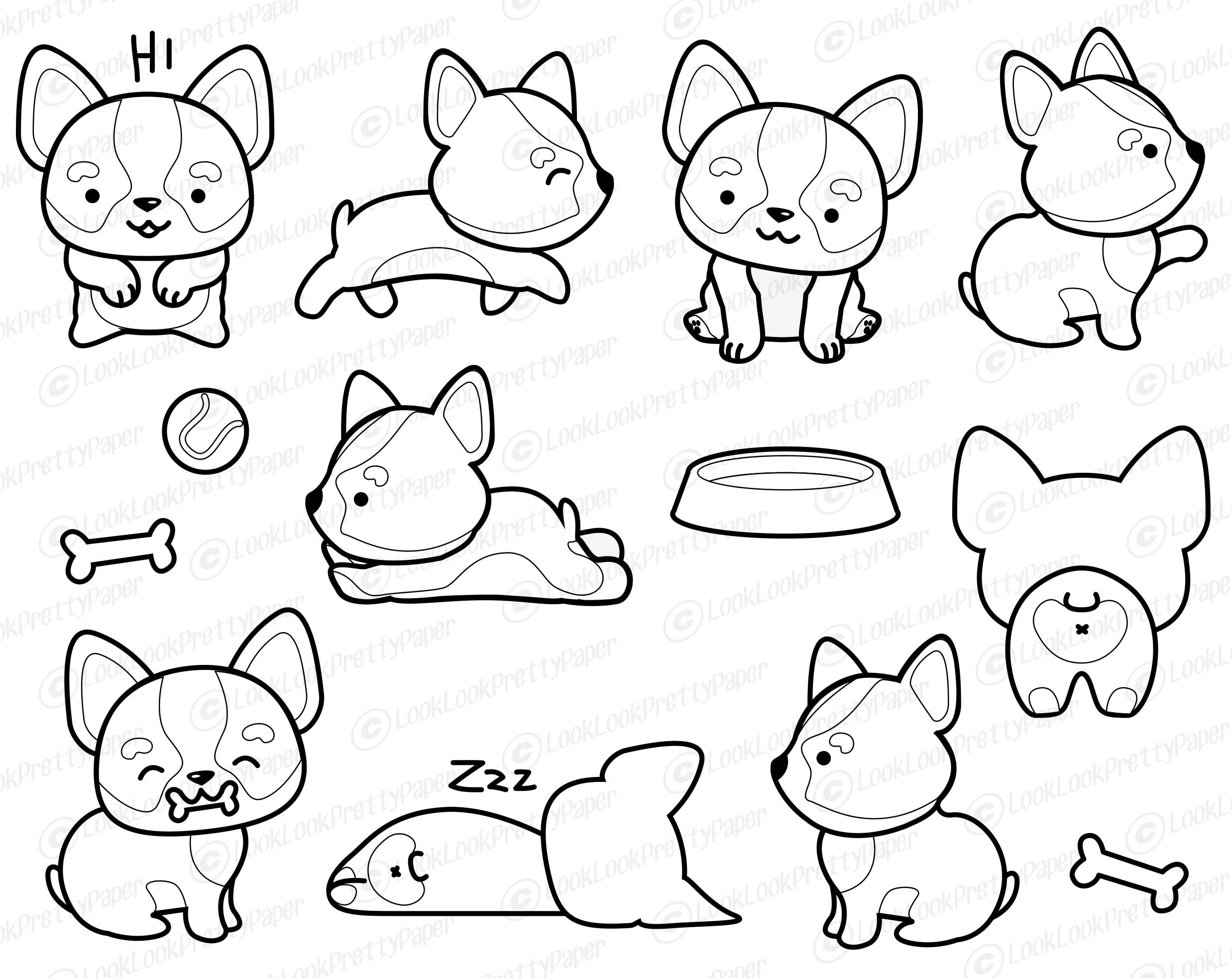Premium vector clipart kawaii corgi outlines cute corgis outlines clipart set high quality vectors instant download