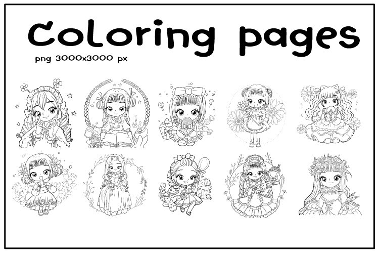 Cartoon cute girl princess doodle cute anime coloring page
