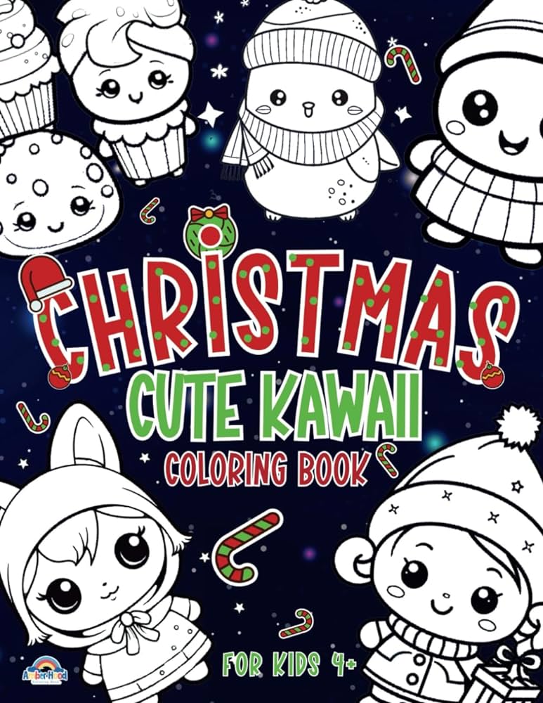 Cute kawaii christmas coloring book for kids and teens coloring books hood amber books