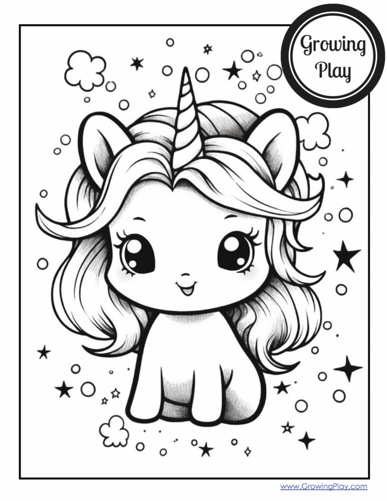 Cute kawaii unicorn coloring pages free