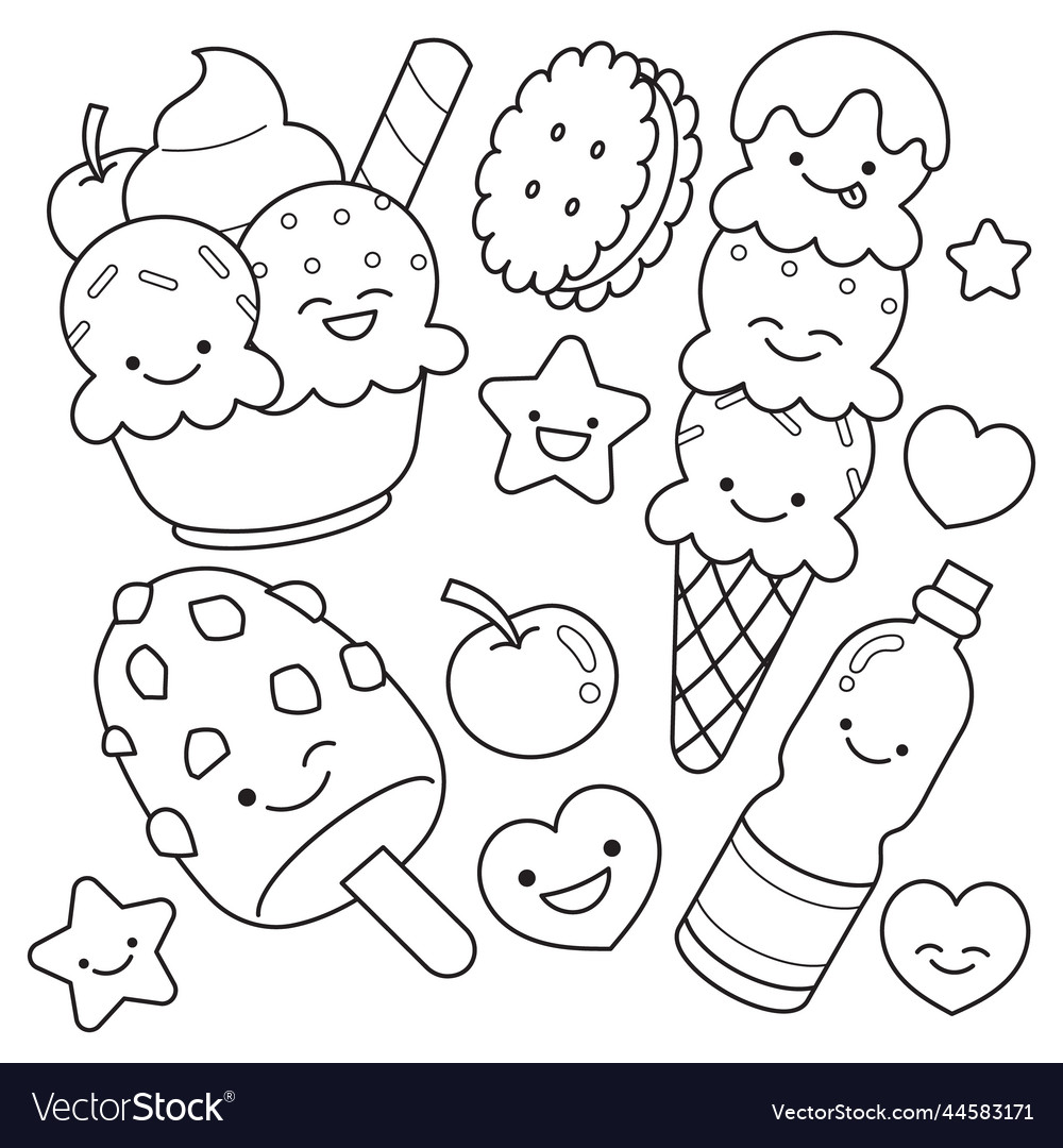 Hand drawn kawaii coloring book royalty free vector image