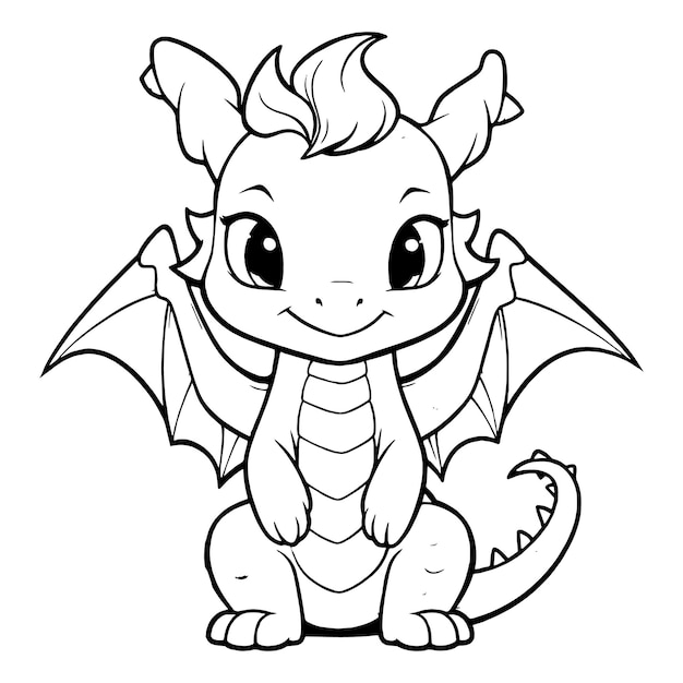 Premium vector coloring book illustration dragon kawaii coloring page