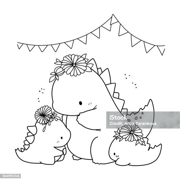 Little cute kawaii dragon coloring page for kids winter new year dragon stock illustration