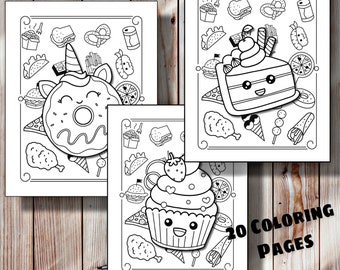 Cute kawaii food coloring pages pack printable instant download digital download coloring for adults and kids