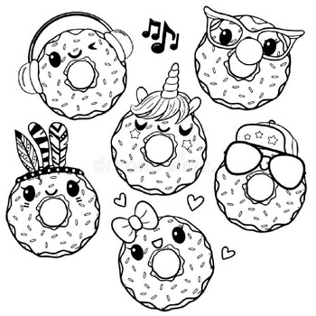 Cute delicious donuts coloring pages