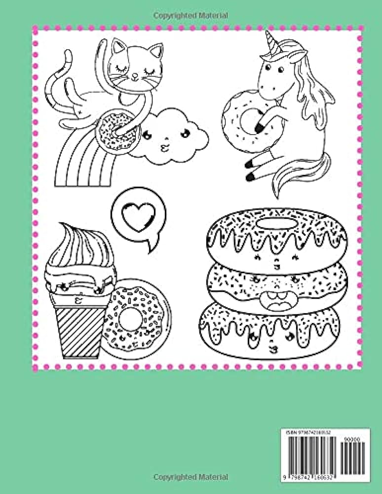 Cute donut coloring book kawaii snacks food sweet coloring book croft elizabeth books