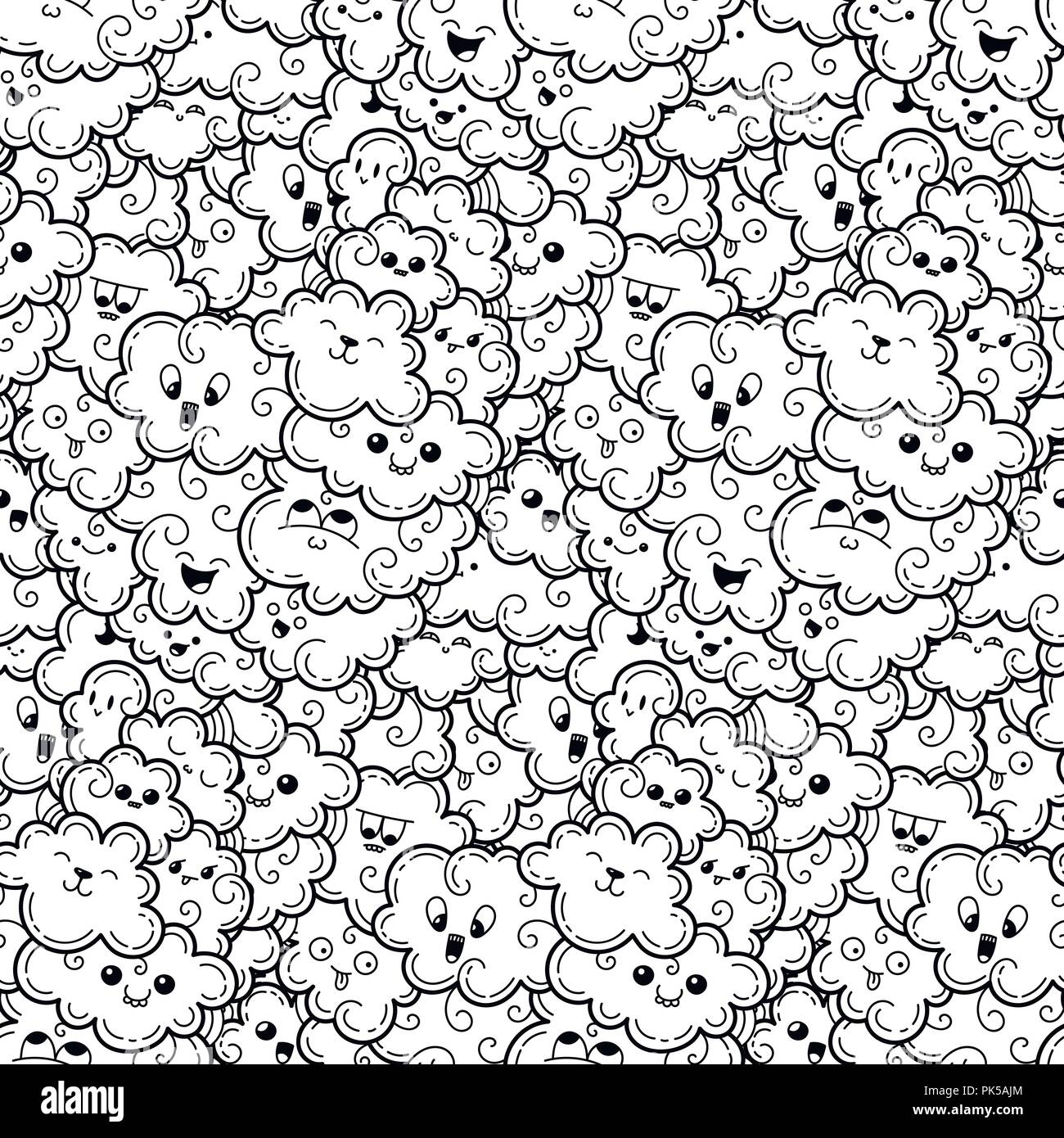 Seamless pattern with funny doodle clouds for prints designs cards and clothes vector kawaii illustration for coloring pages and books stock vector image art