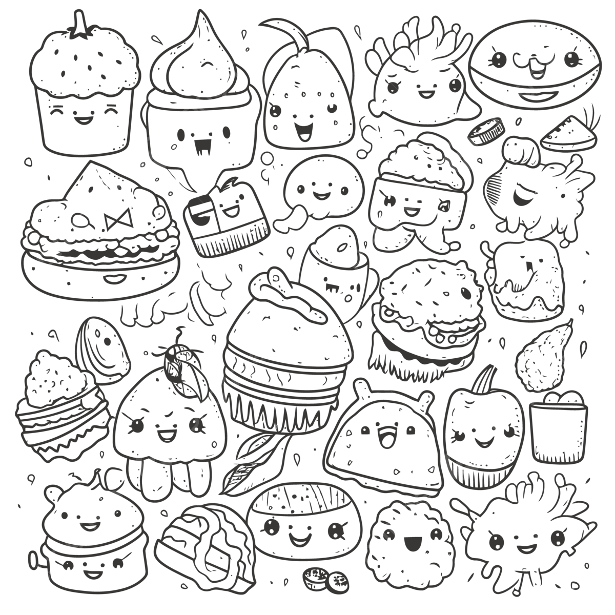 Lot of kawaii doodles on the coloring page outline sketch drawing vector kawaii drawing wing drawing ring drawing png and vector with transparent background for free download