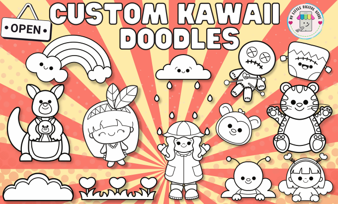 Draw custom kawaii doodle and coloring pages that are unique by mylittledigital