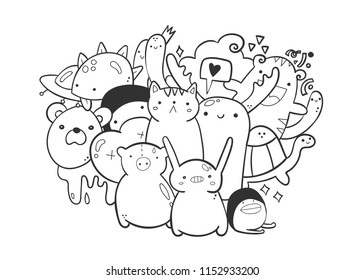 Cute monsters doodle coloring page hand stock vector royalty free