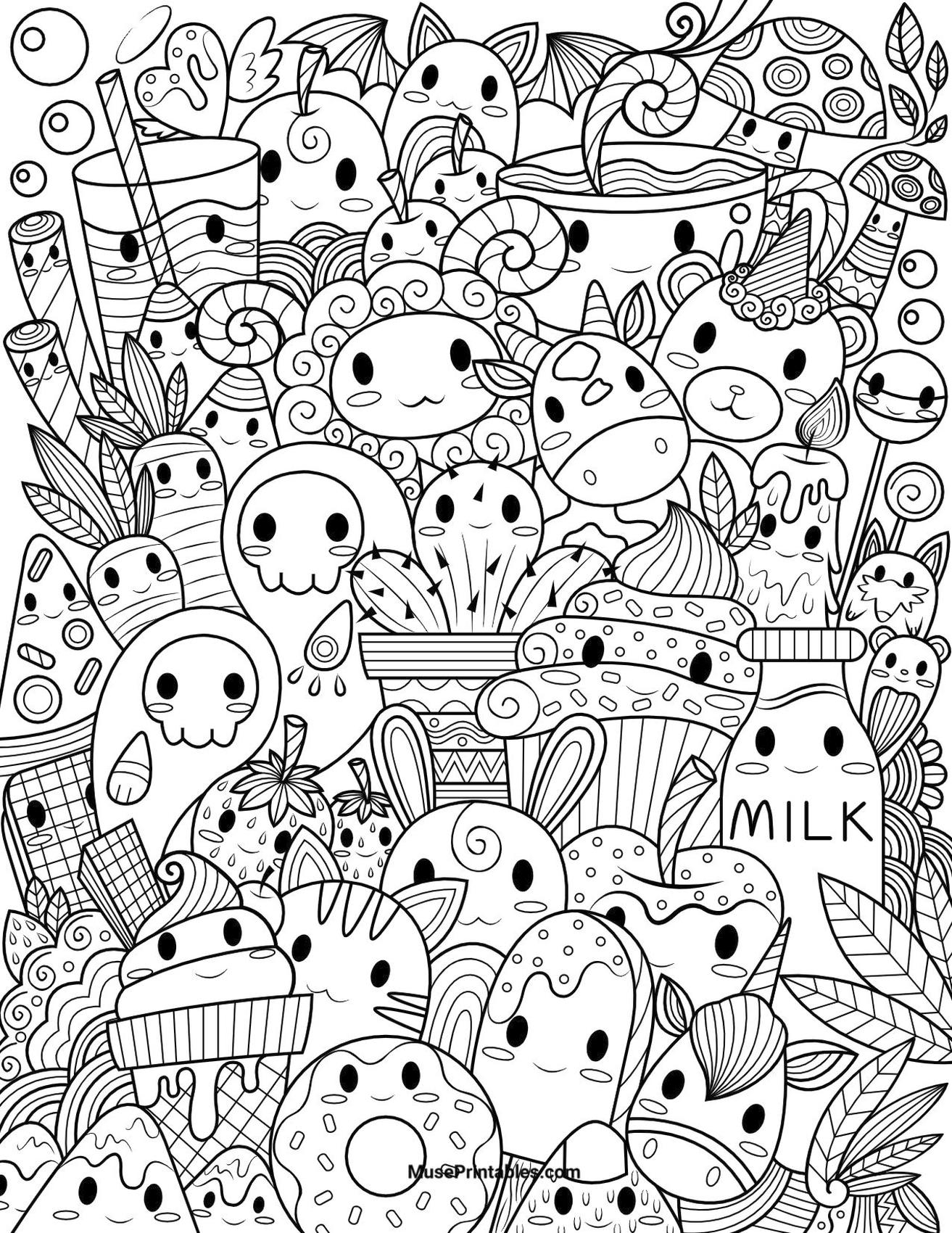 Get this kawaii coloring pages food doodle printable