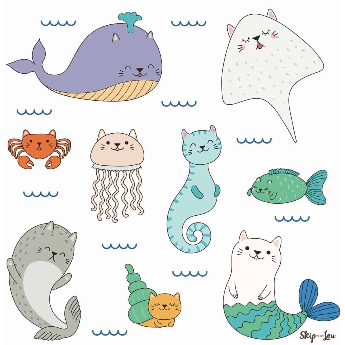 Kawaii doodles sea animals skip to my lou