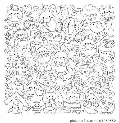 Vector easter square line coloring page for