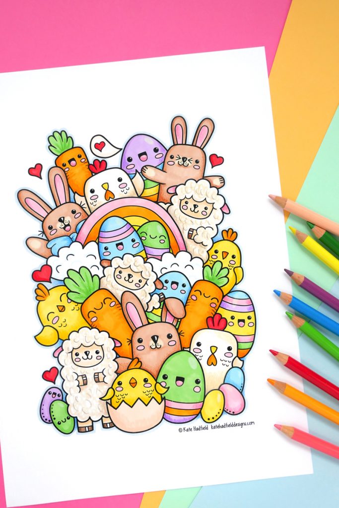 Kawaii easter colouring page