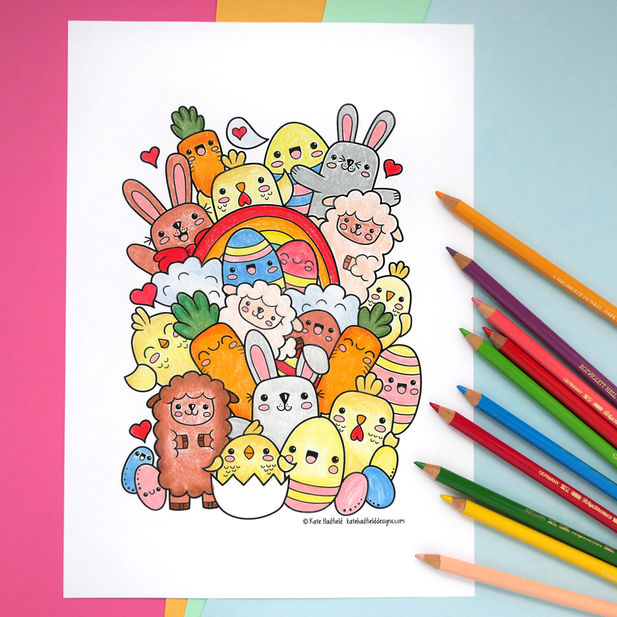 Kawaii easter colouring page