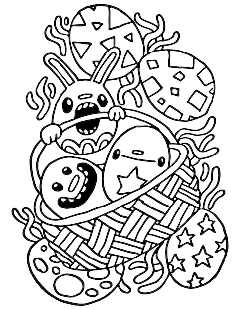 Premium vector cute easter doodle coloring page