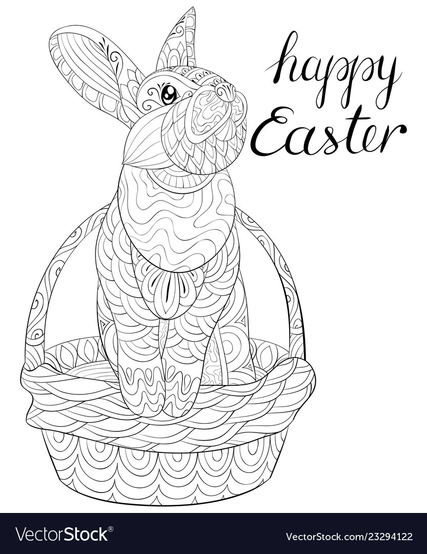 Adult coloring bookpage a cute easter rabbit vector image