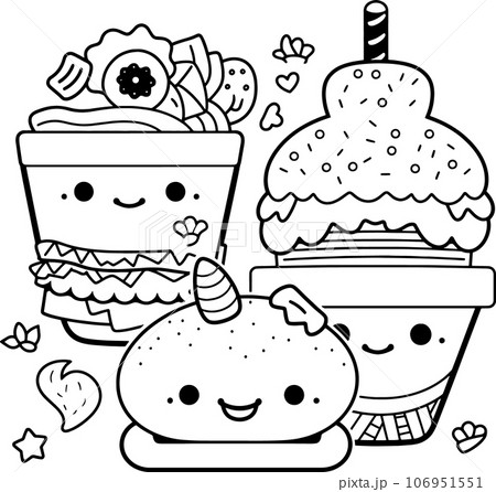 Cute fast food black and white coloring page