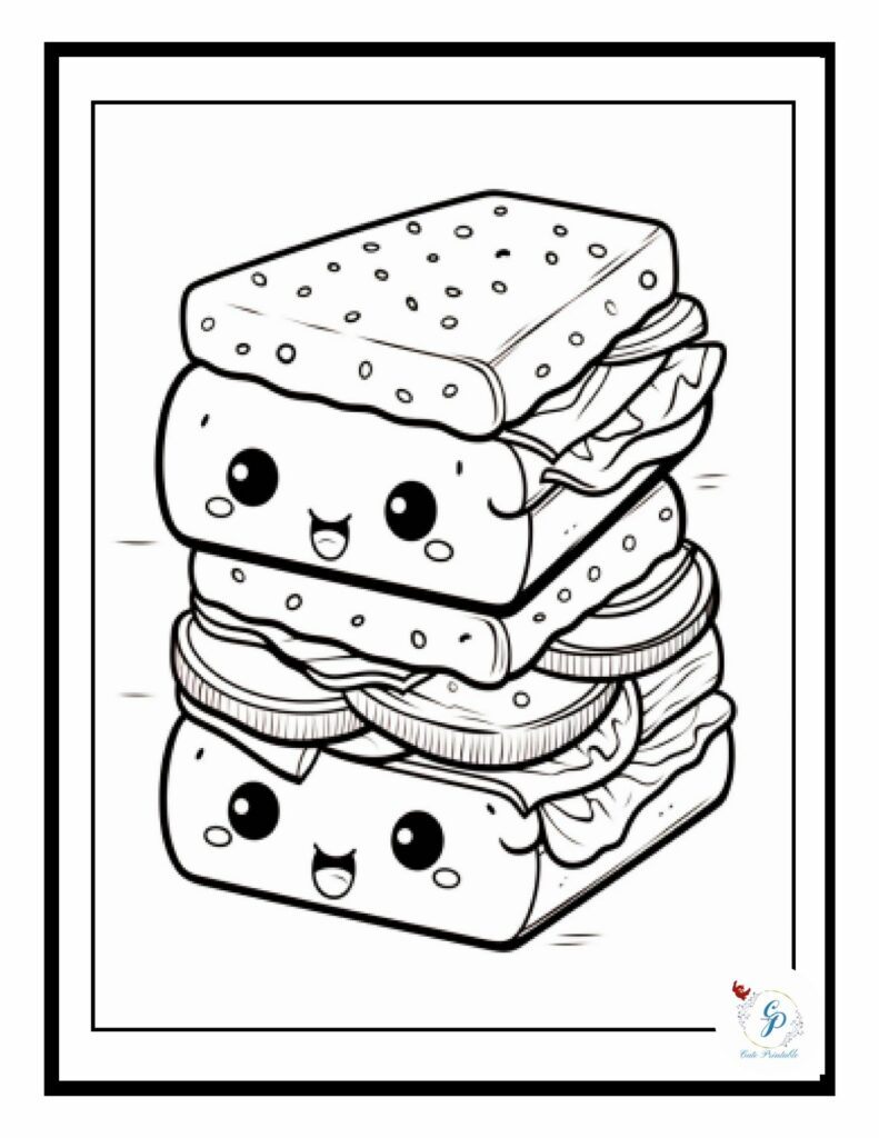 Free cute kawaii food coloring pages for kids adults cute printable