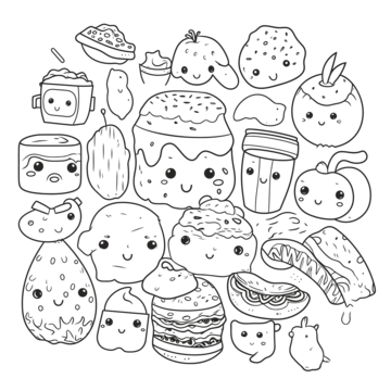 Kawaii food coloring pages for kids outline sketch drawing vector kawaii drawing wing drawing food drawing png and vector with transparent background for free download