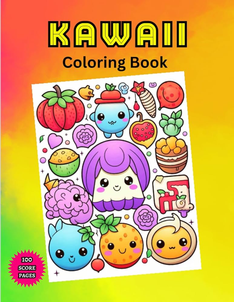 Kawaii coloring book cute and easy coloring pages with kawaii animals fast food coloring book for adults and kidsfun and relaxing designs featuring and puns cute kawaii pages to