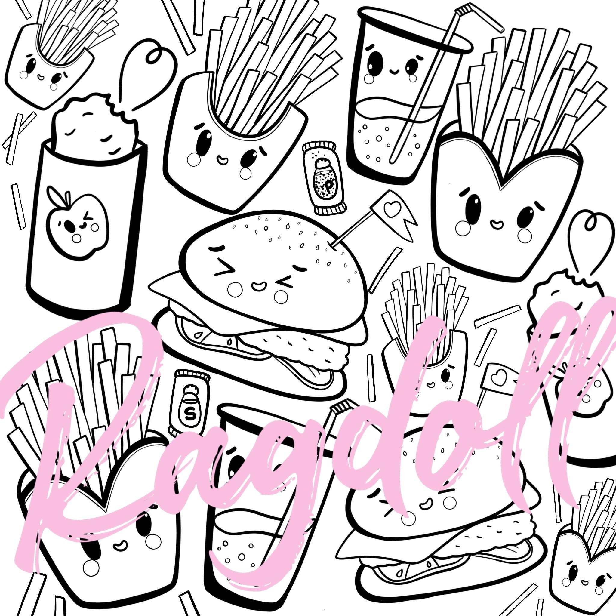 Colouring page printable kawaii fast food colouring page kawaii cute kids art adult colouring coloring page