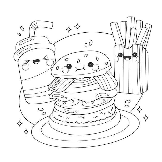 Premium vector hand drawn kawaii coloring book illustration